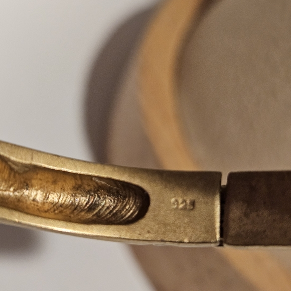 Elegant Gold Bangle Bracelet Rhinestone .925 Sterling Silver Women's Jewelry 23g - Picture 4 of 5